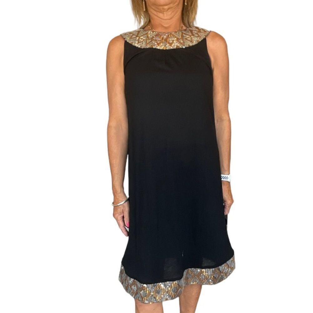 LITTLE‎ BLACK DRESS WITH SEQUIN NECKLINE AND HEM